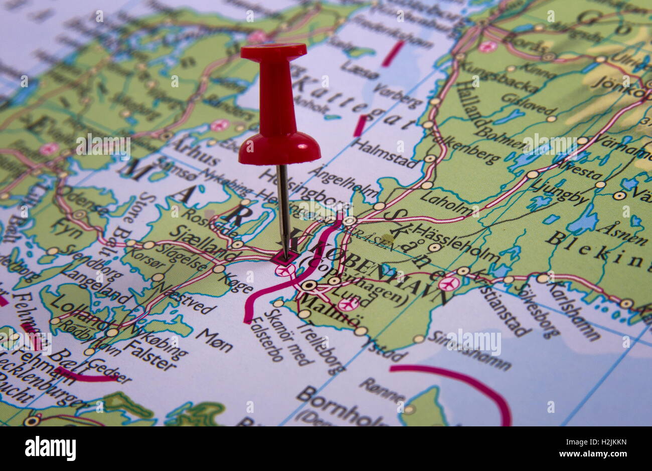 Kopenhagen  in the map with pin Stock Photo