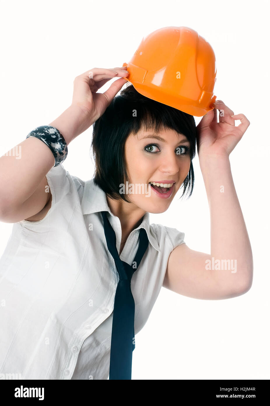 Beauty girl in hard hat hi-res stock photography and images - Alamy