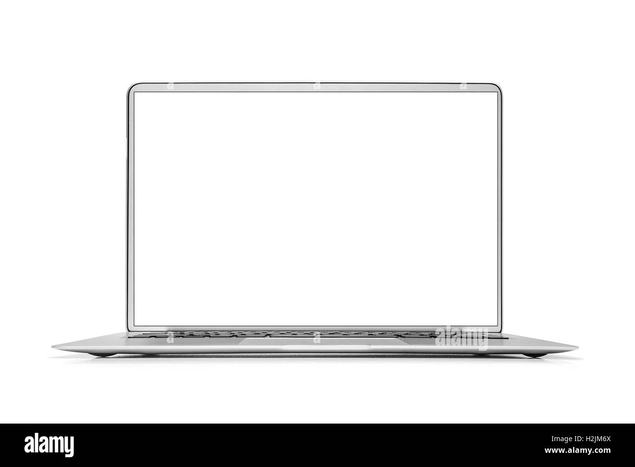 Silver laptop isolated on white background with clipping path. Stock Photo