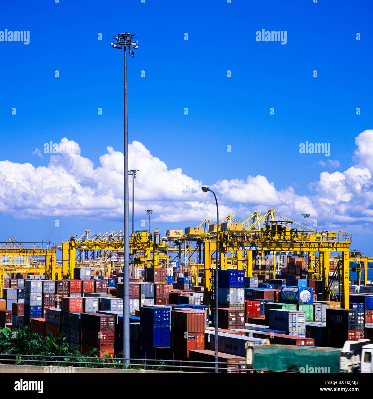 Singapore port harbor cranes containers hires stock photography and