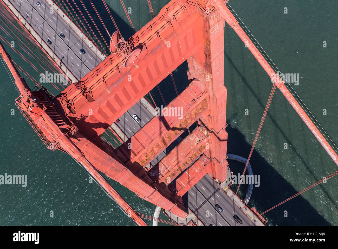 Aerial view above the Golden Gate Bridge and San Francisco Bay. Stock Photo
