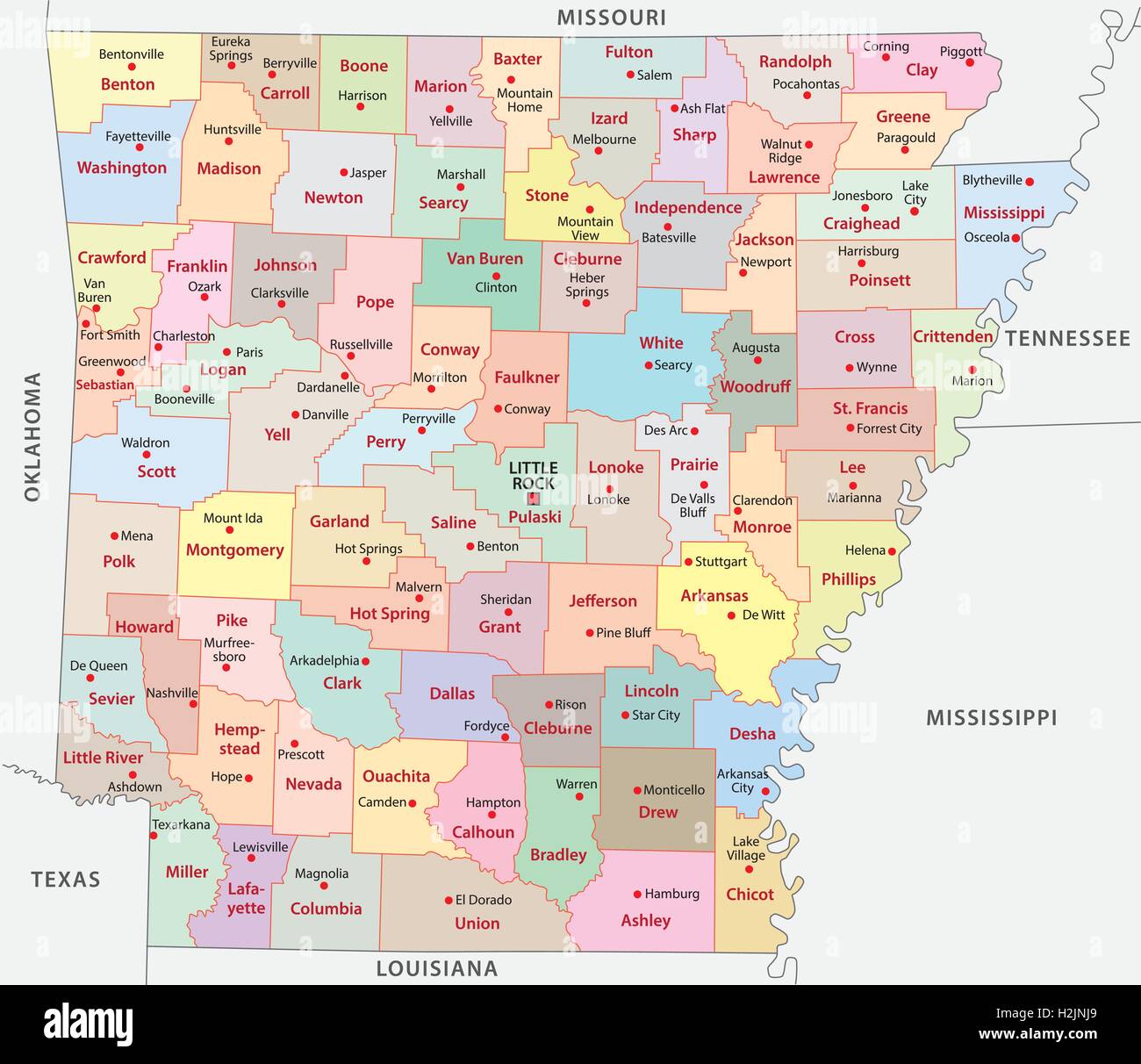 Arkansas administrative map Stock Vector
