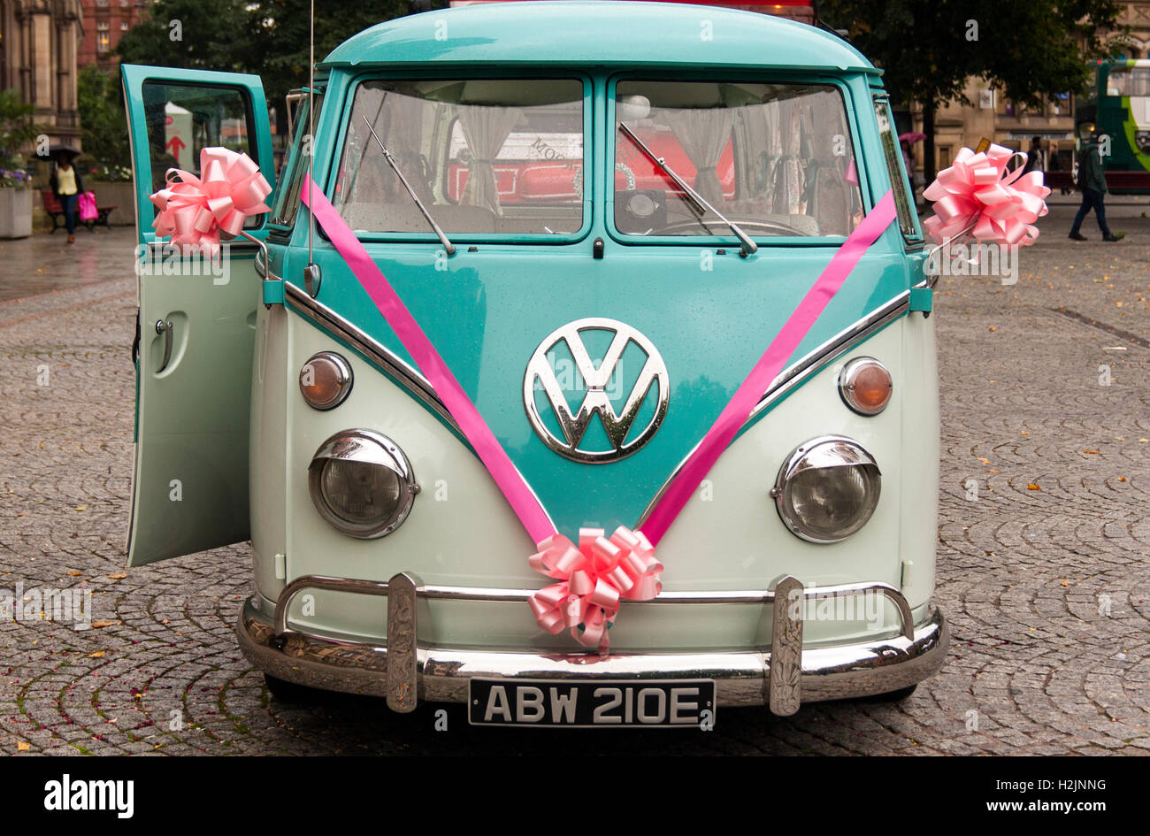 VW Camper Van as a Wedding Car at Manchester Town Hall Stock Photo - Alamy