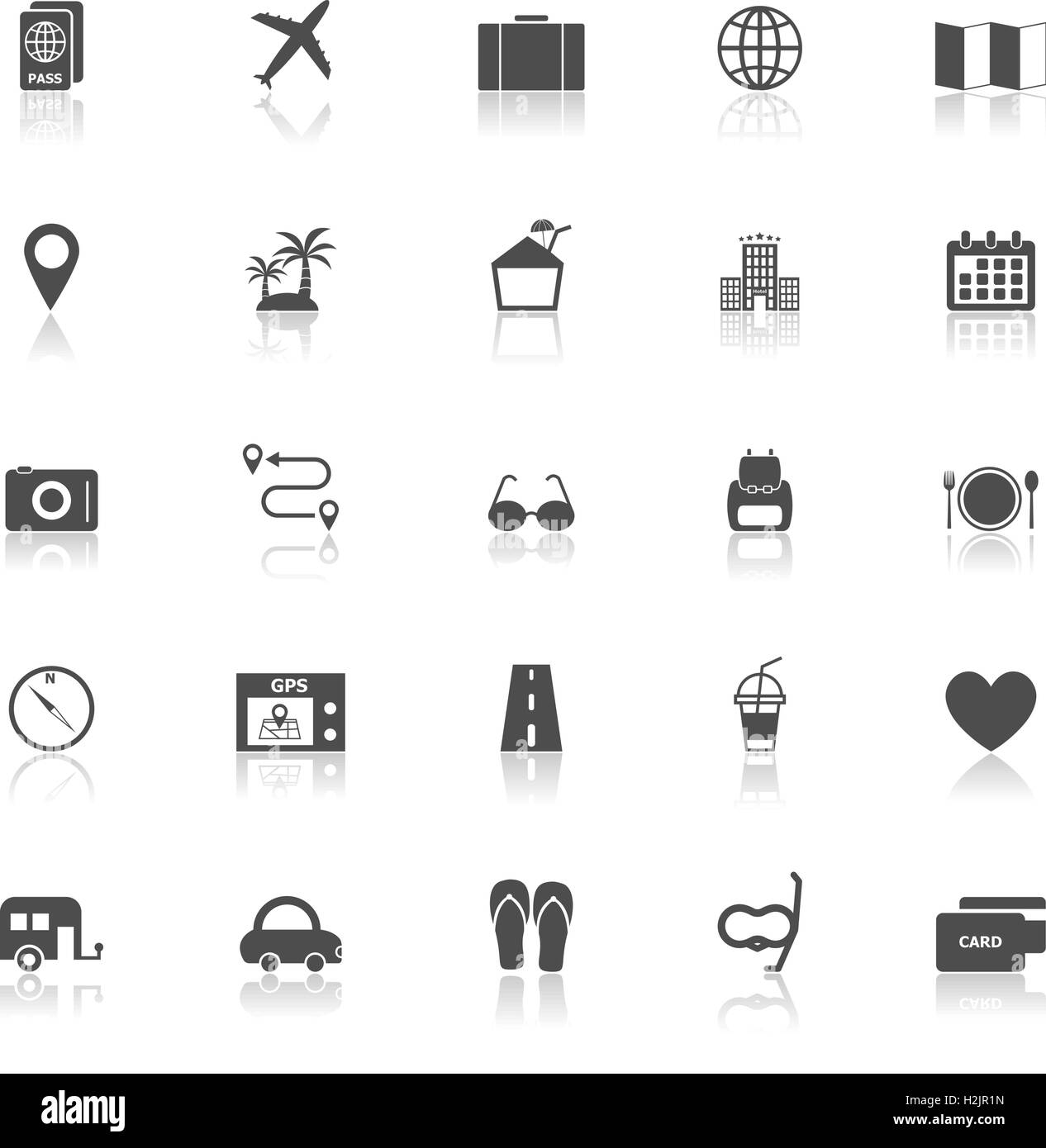 Trip icons with reflect on white background, stock vector Stock Vector
