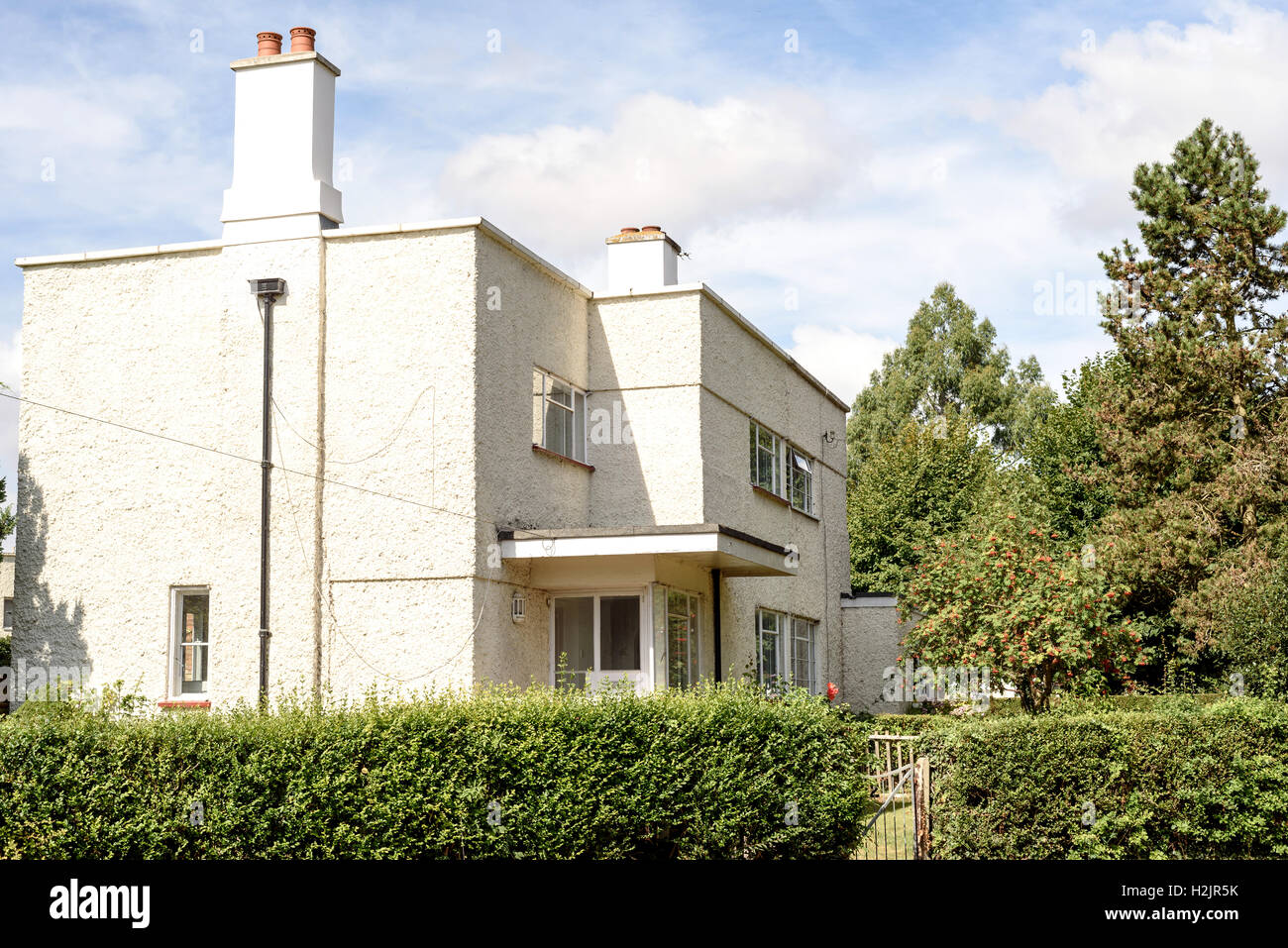 Retro vintage Crittal style house with a flat roof in Silver End Essex