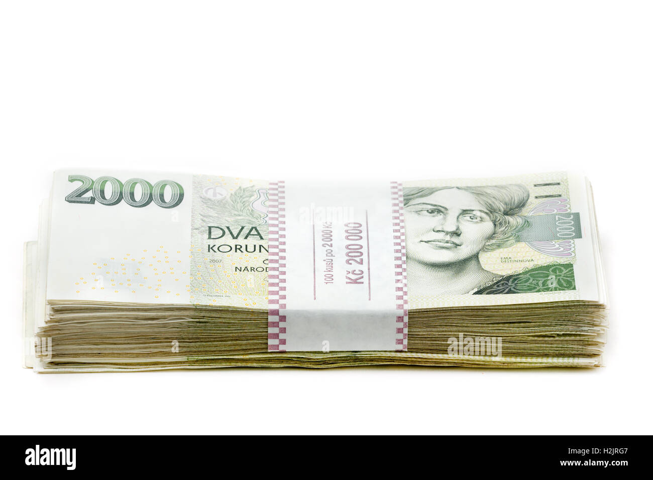 czech banknotes nominal value two and five thousand crowns on white background. 200 000 Kc is approximately 8 300 US dollars (US Stock Photo