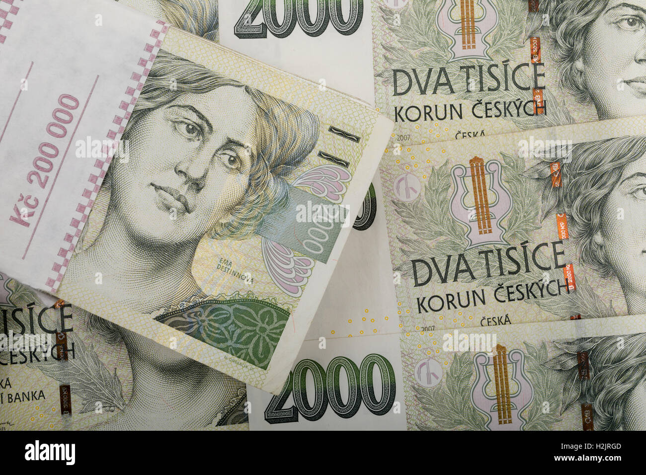 czech banknotes nominal value two thousand crowns as background Stock Photo