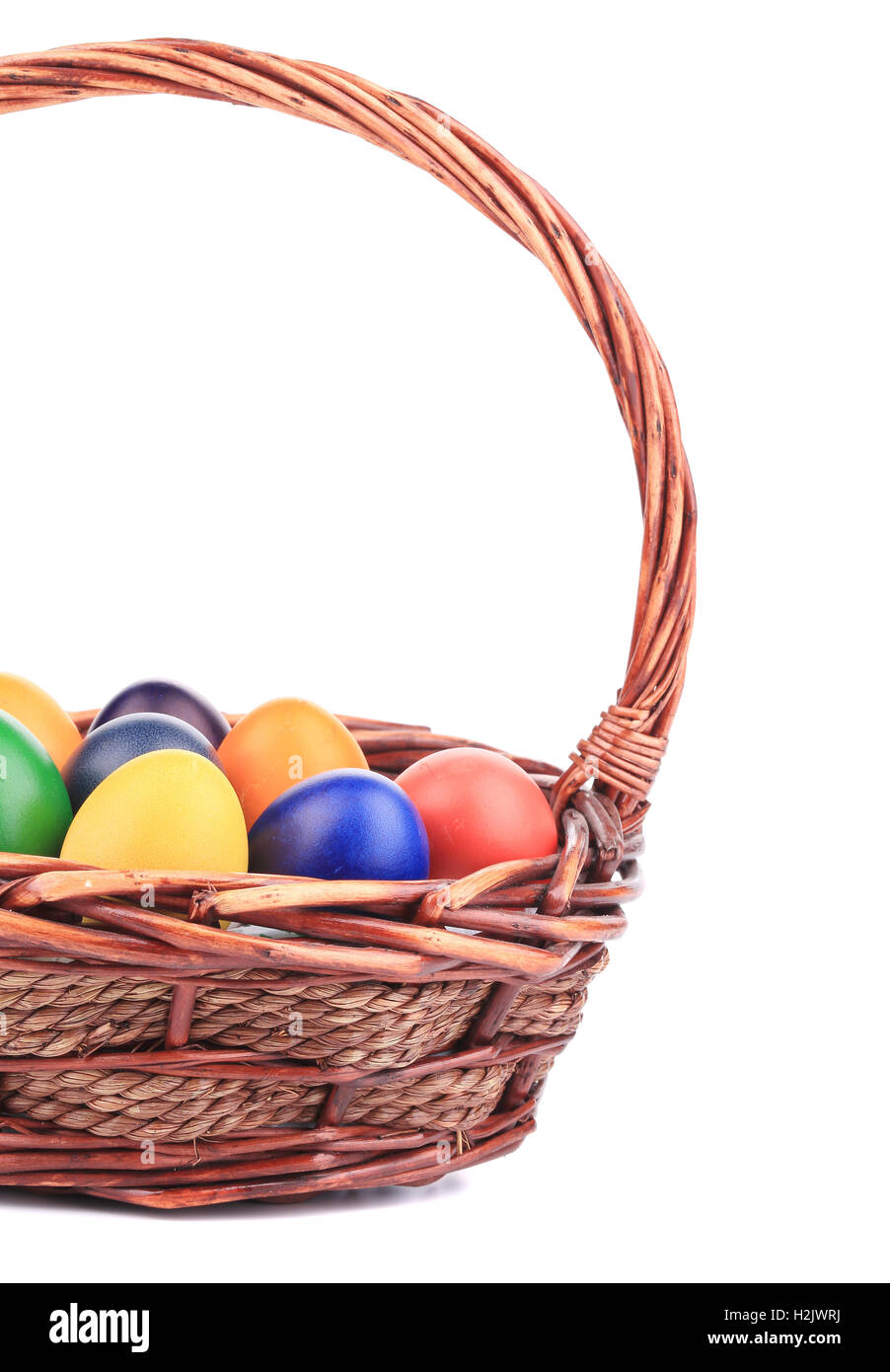 close up of Easter eggs and basket Stock Photo