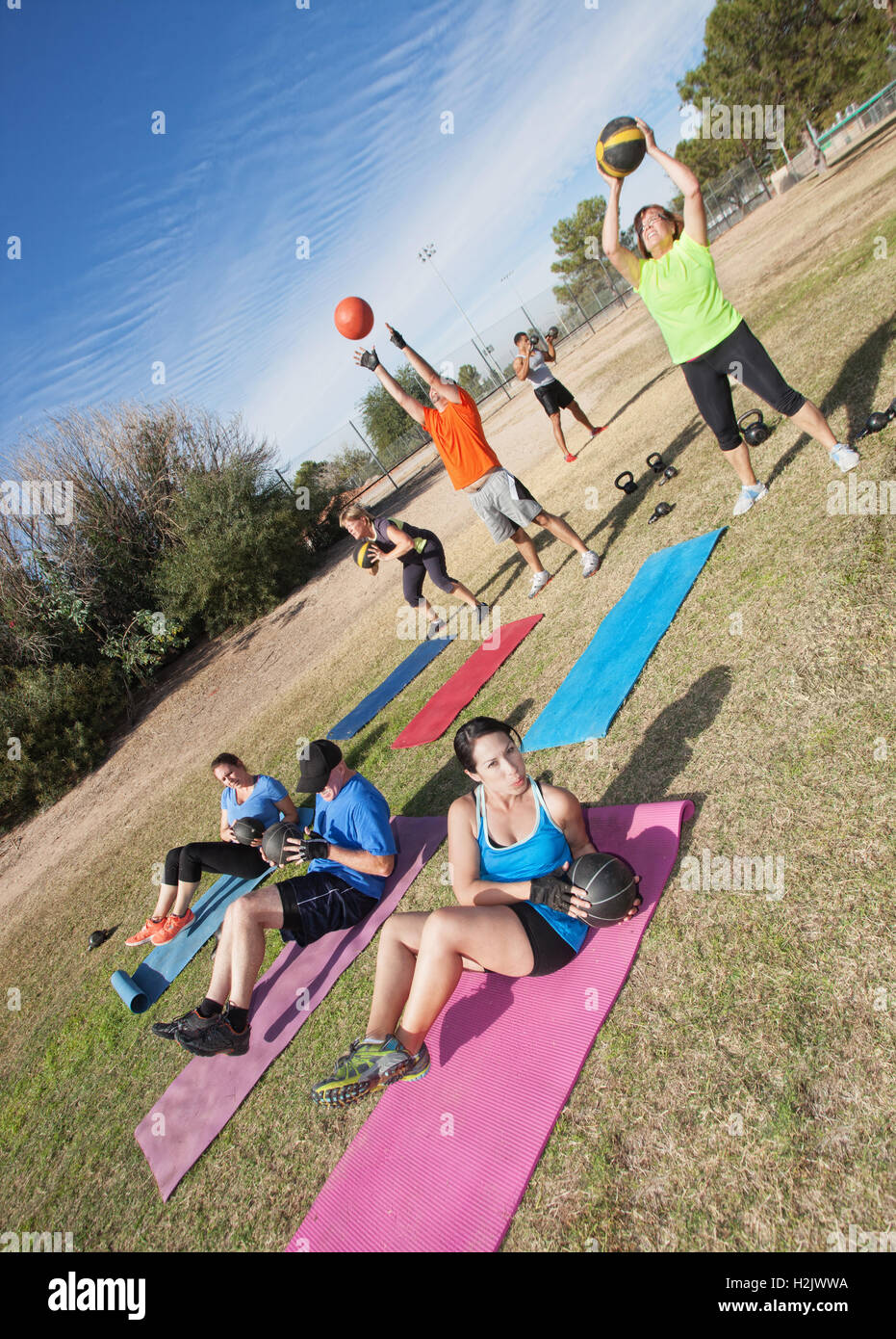 Diverse Boot Camp Fitness Class Stock Photo Alamy