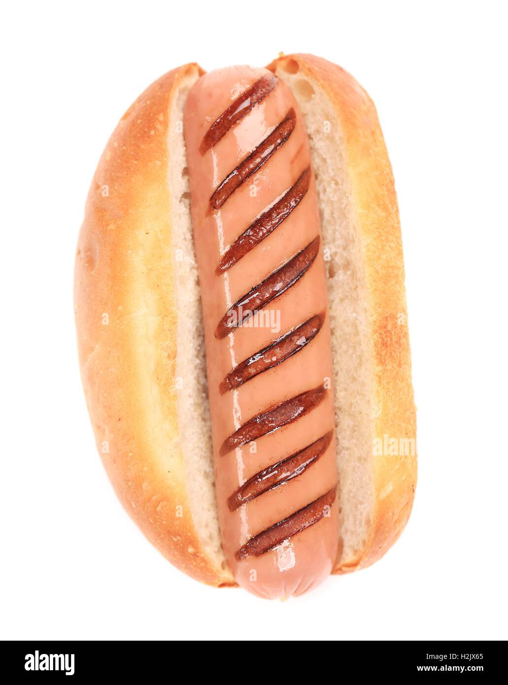Fried hot dog in plain bun Stock Photo Alamy