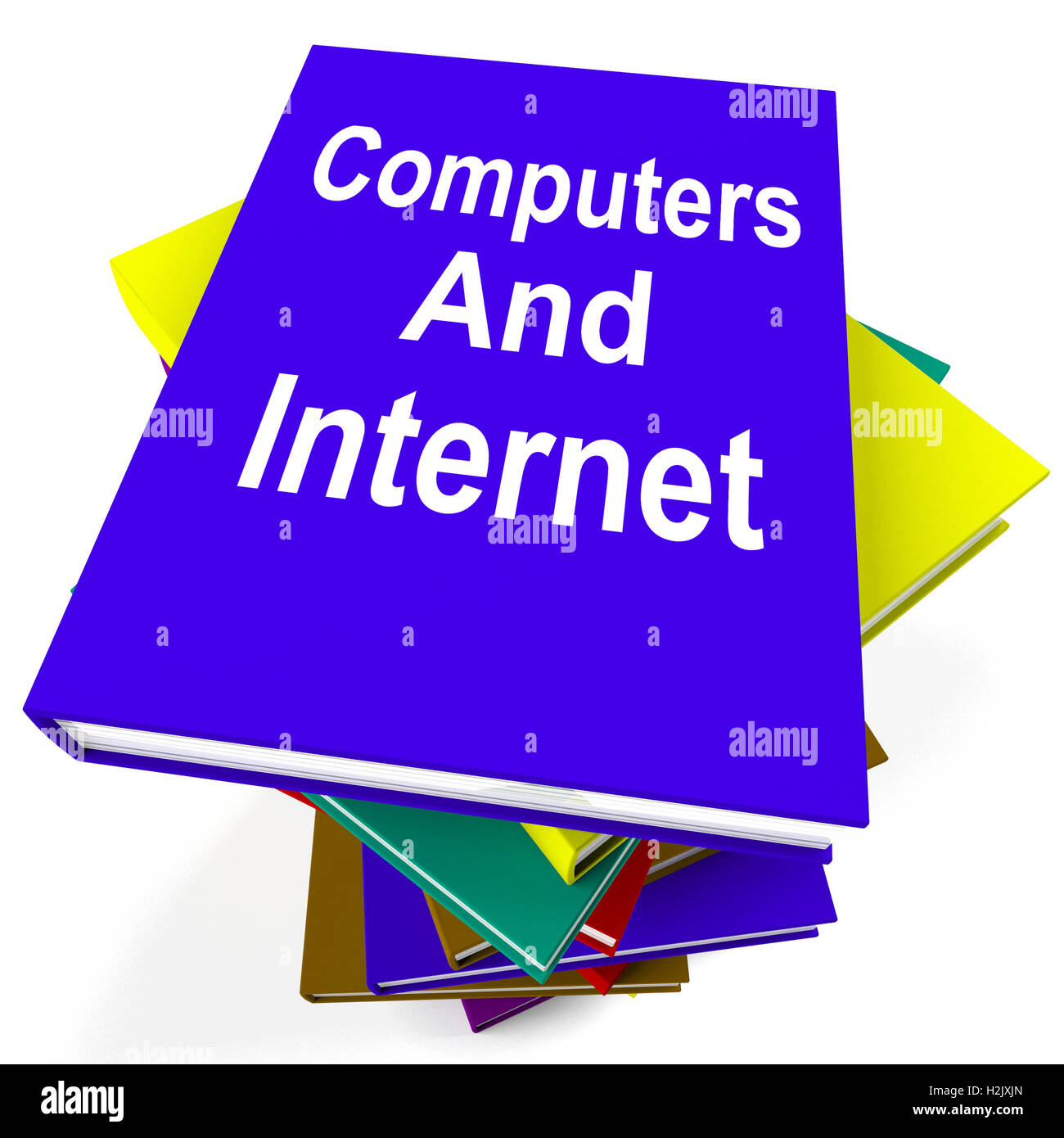 Computers And Internet Book Stack Shows Web Research Stock Photo