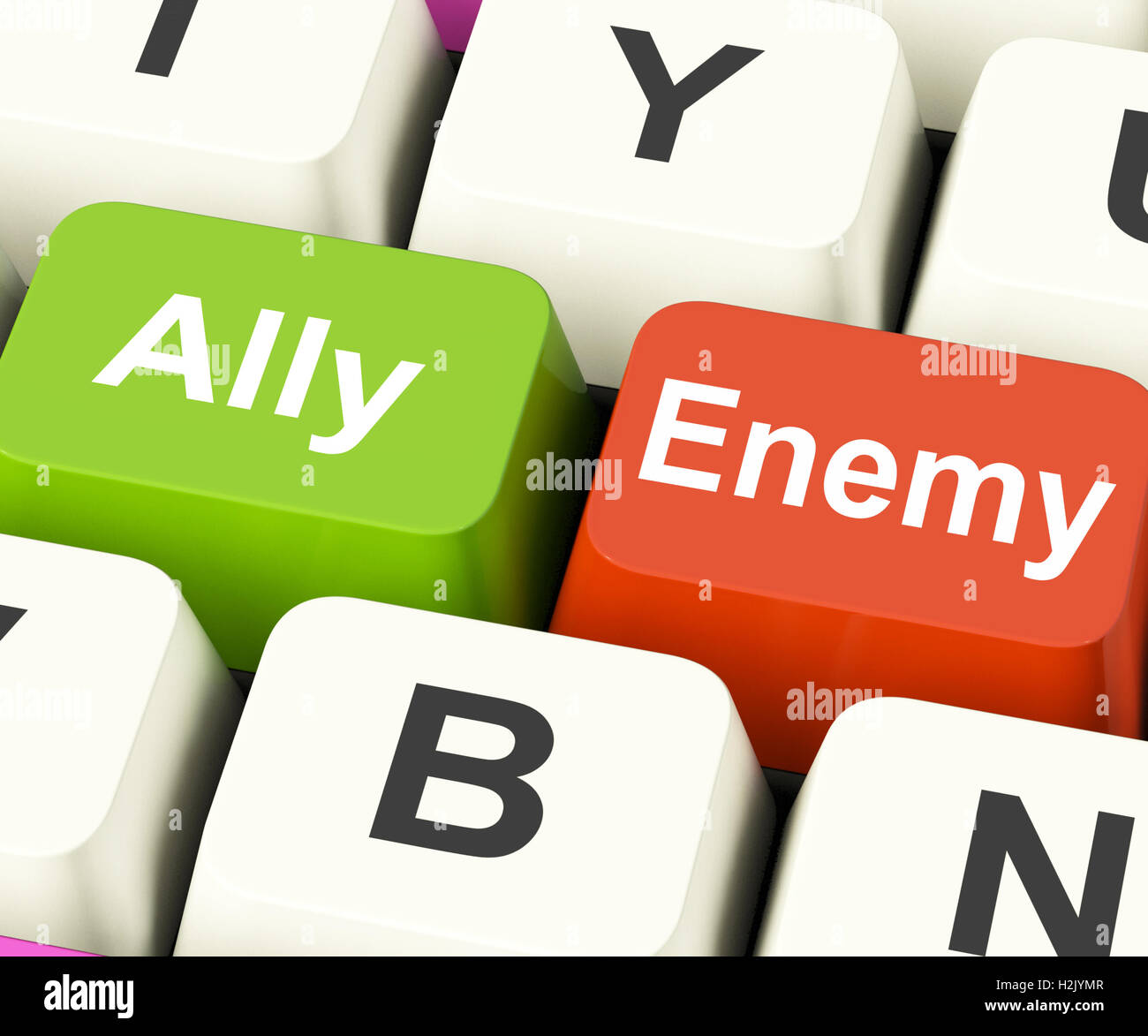Ally Enemy Keys Mean Partnership And Opposition Stock Photo