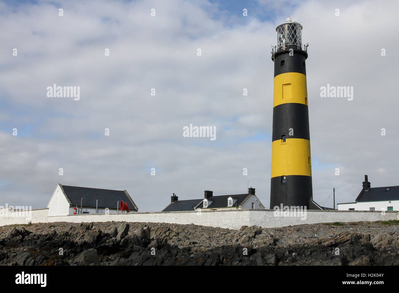 Outbuildings and lighthouse at St John's Point County Down Northern Ireland Stock Photo
