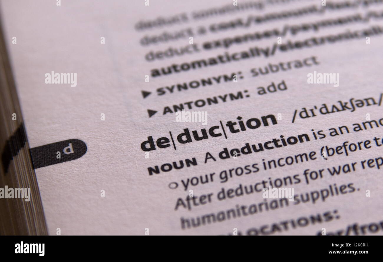deduction word in open book Stock Photo