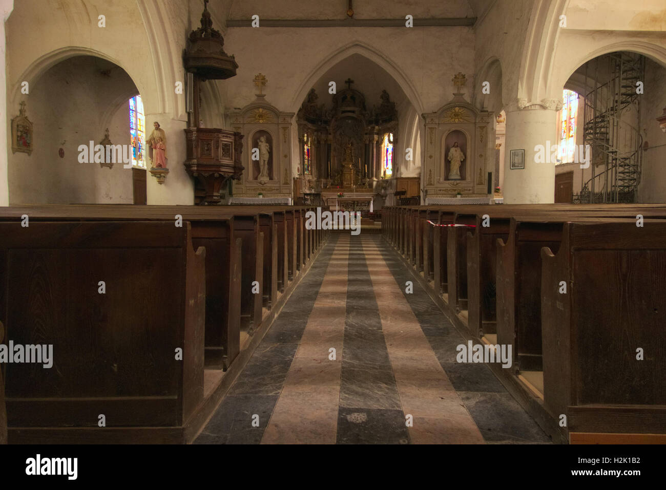 Eglise Notre Dame l'Assomption, Livre la Touche, Craon, Pays de Loire, France Stock Photo