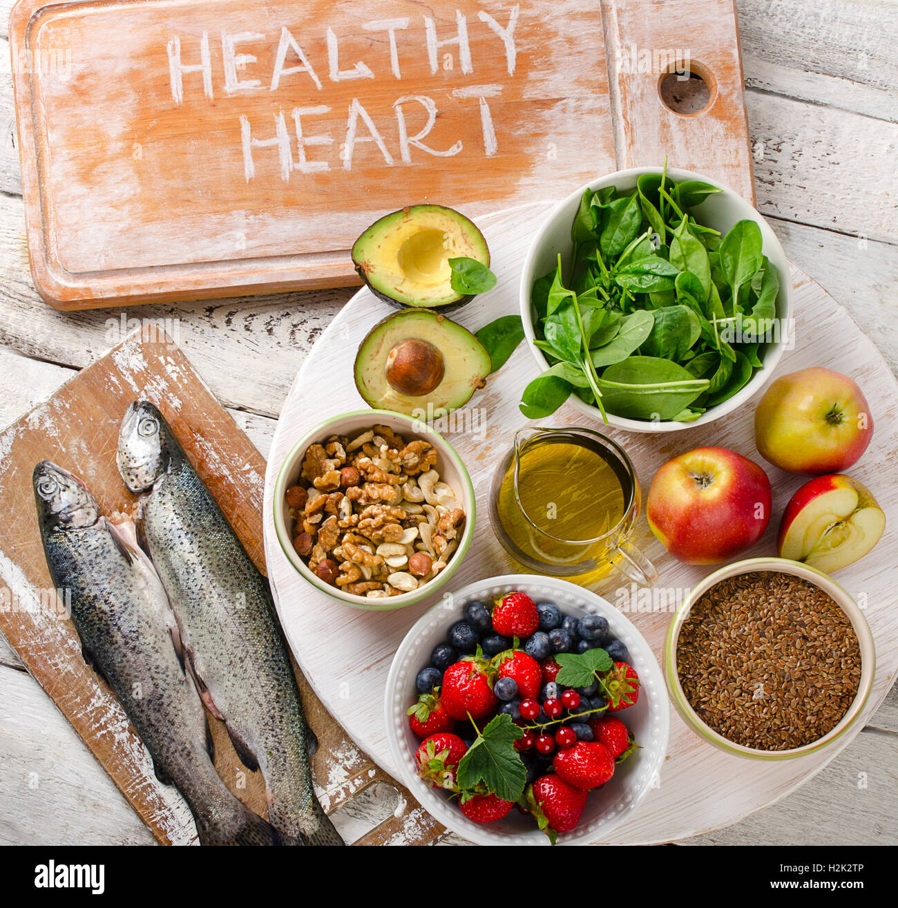 Best Food for healthy Heart. Heart-healthy diet.Top view Stock Photo