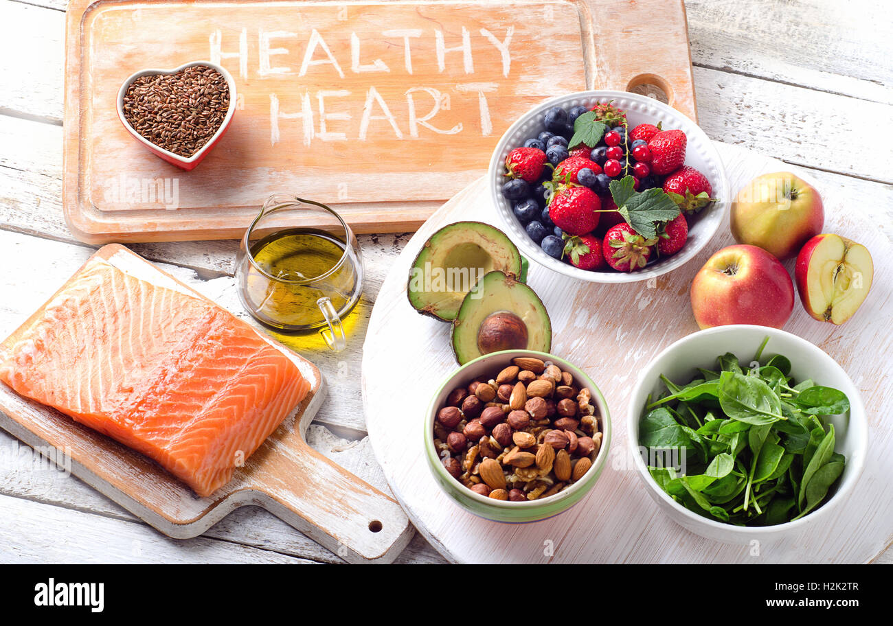 Best Foods for Heart. Healthy diet. Top view Stock Photo