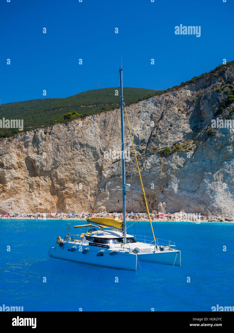 Sailing yacht in Porto Katsiki Lefkada Greece Stock Photo