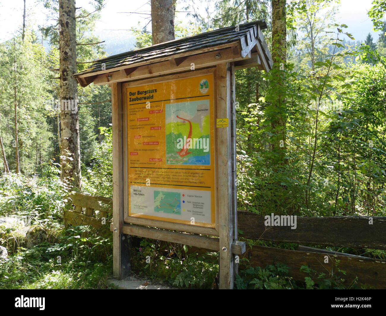 Bavaria Berchtesgaden National Park Ramsau Nature Learning Trial signs Europe Germany Stock Photo