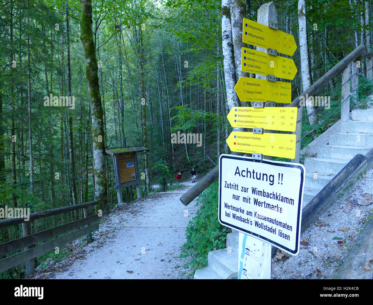 Berchtesgaden National Park Wimbach klamm Waterfall Gorge Canyon Bavaria Germany Europe. Ticket booth, sign, and entrance Stock Photo