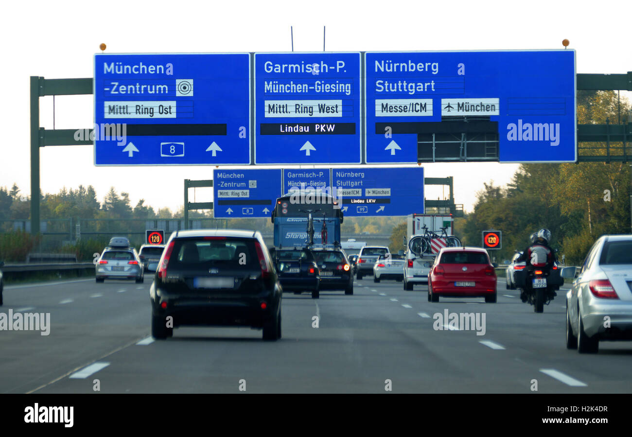 Europe Germany Deutsche German Autobahn Rush Hour Traffic Jam sign Stock Photo