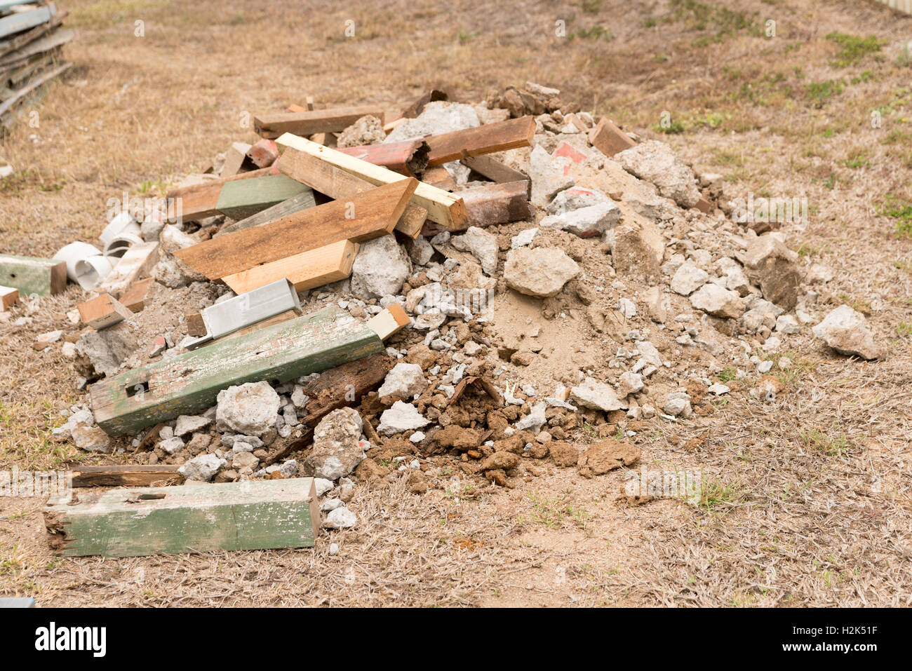 Pile of builder's rubble / rubbish on construction site Stock Photo