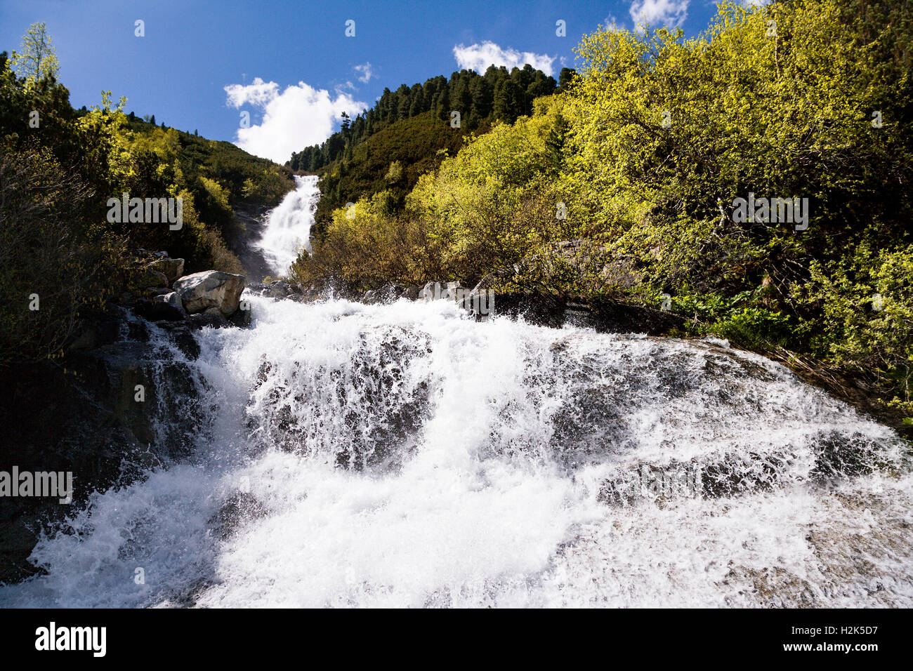 Waterfall Riepenbach, Schlegeis, Zillertal, Tyrol, Austria Stock Photo