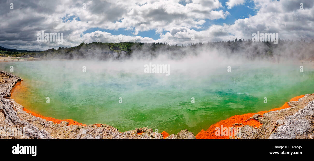 Champagne Pool, hot spring glowing in multiple colors, Waiotapu, Rotoua, Waikato Region, New Zealand Stock Photo