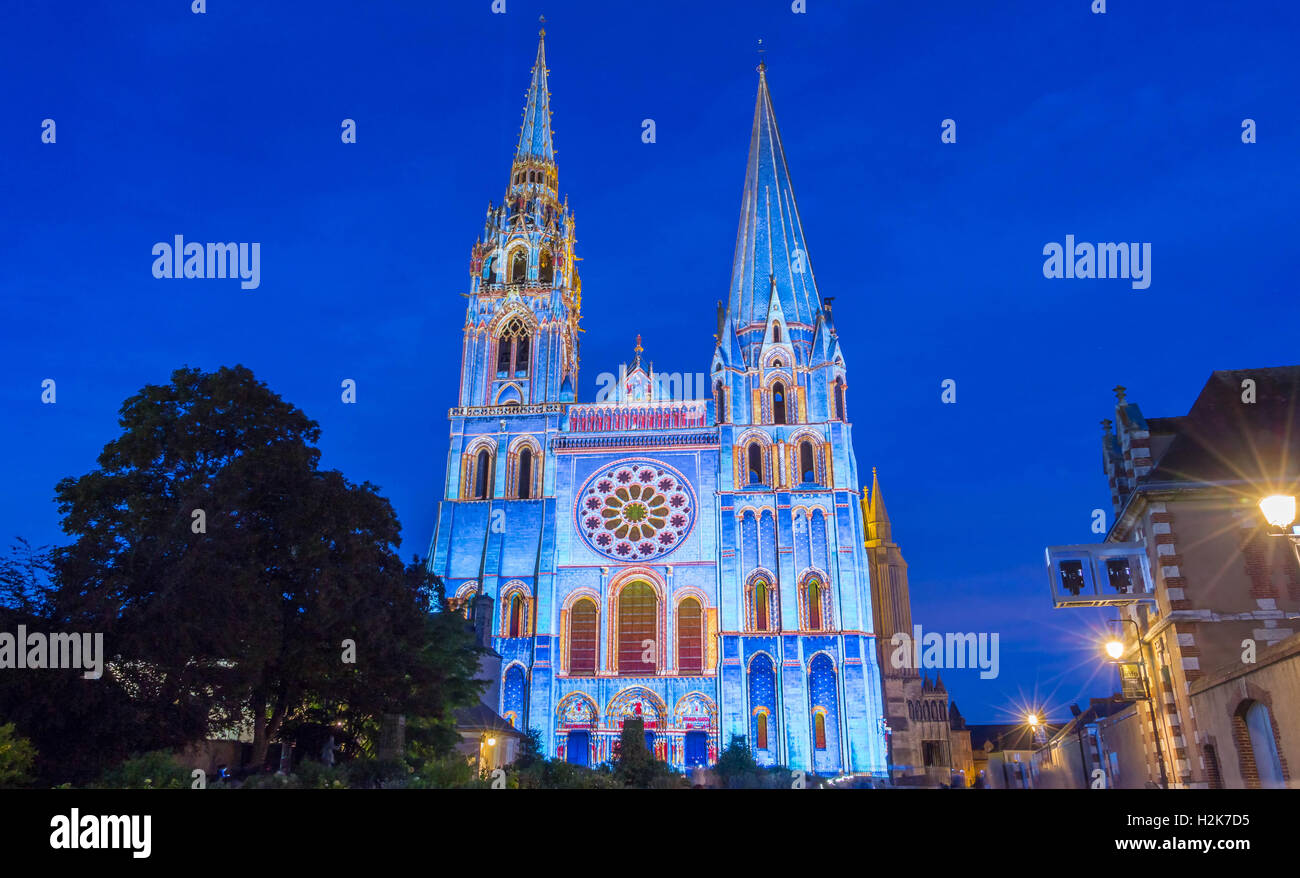 Chartres Light The Our Lady of Chartres cathedral illuminated during Chartres Light ...