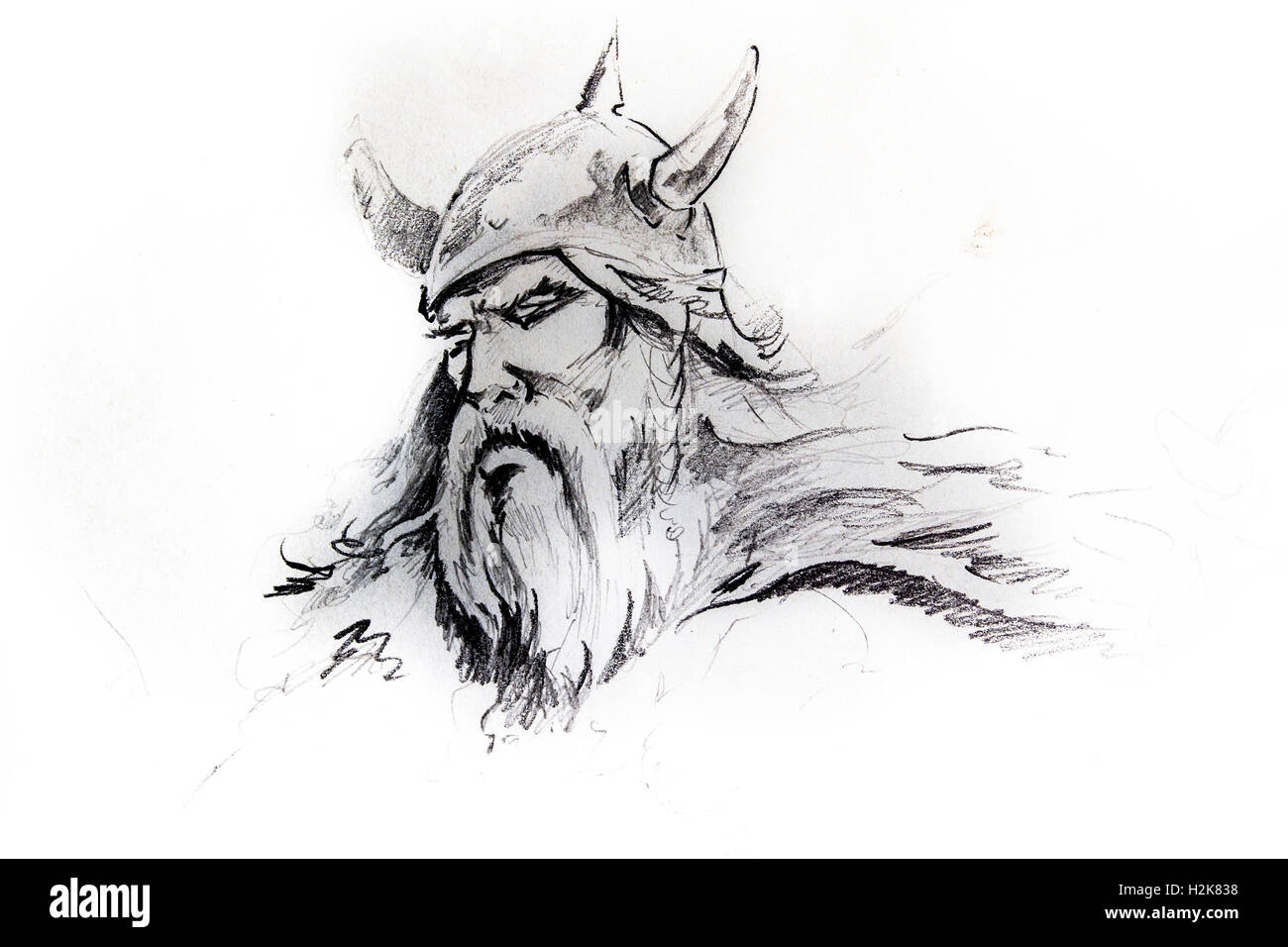 Viking head, sketch of tattoo Stock Photo