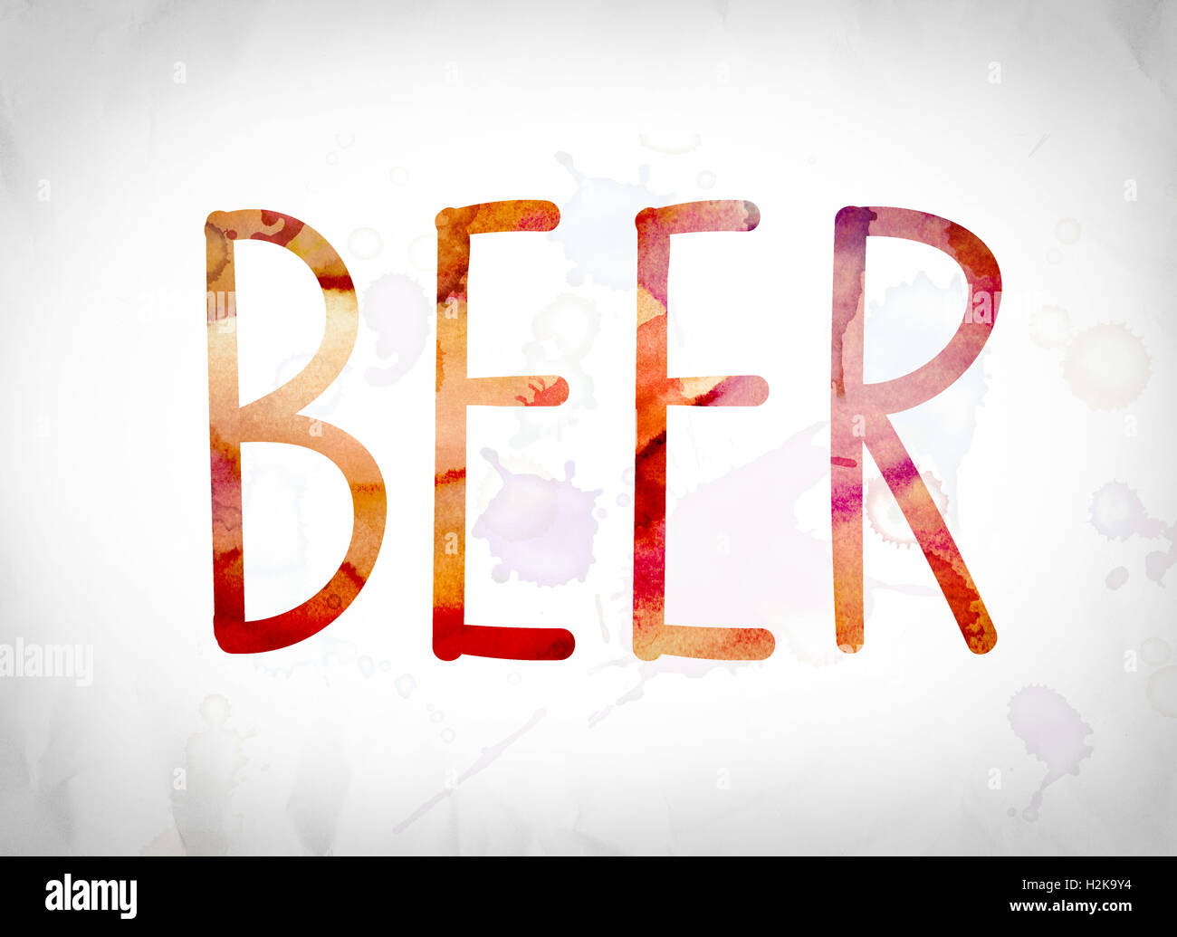 The word "Beer" written in watercolor washes over a white paper