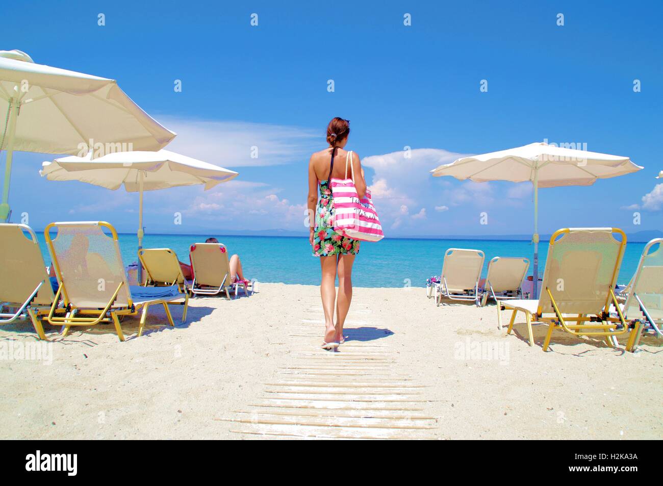 Girl at Pefkohori beach in Halkidiki, Greece Stock Photo: 122126910 - Alamy