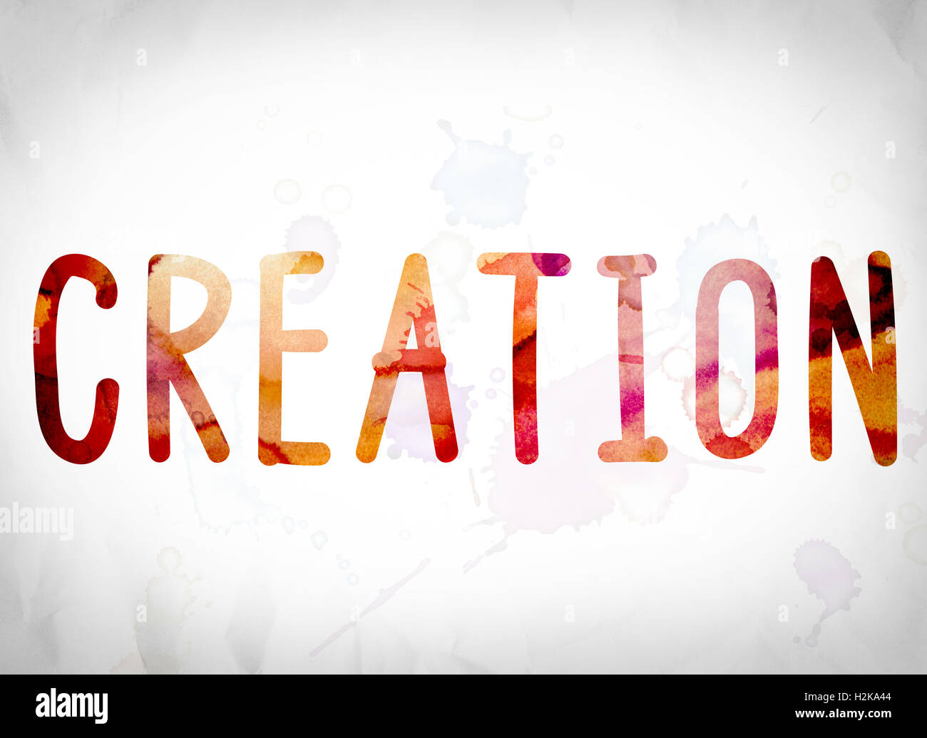 The word "Creation" written in watercolor washes over a white paper