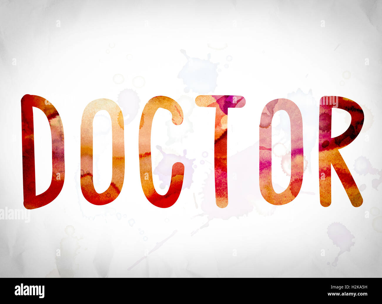 The word "Doctor" written in watercolor washes over a white paper