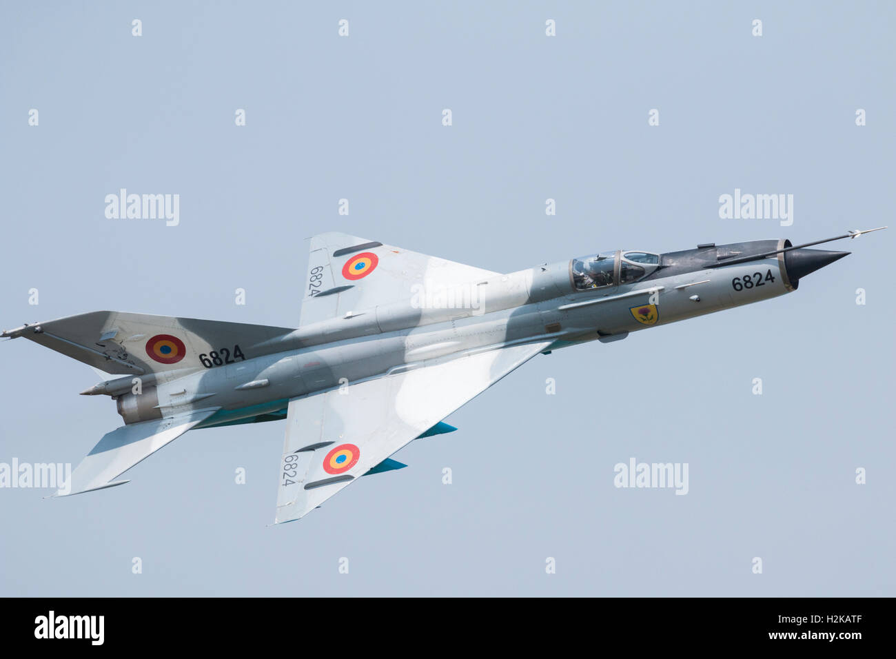 MiG-21 Lancer in flight Stock Photo