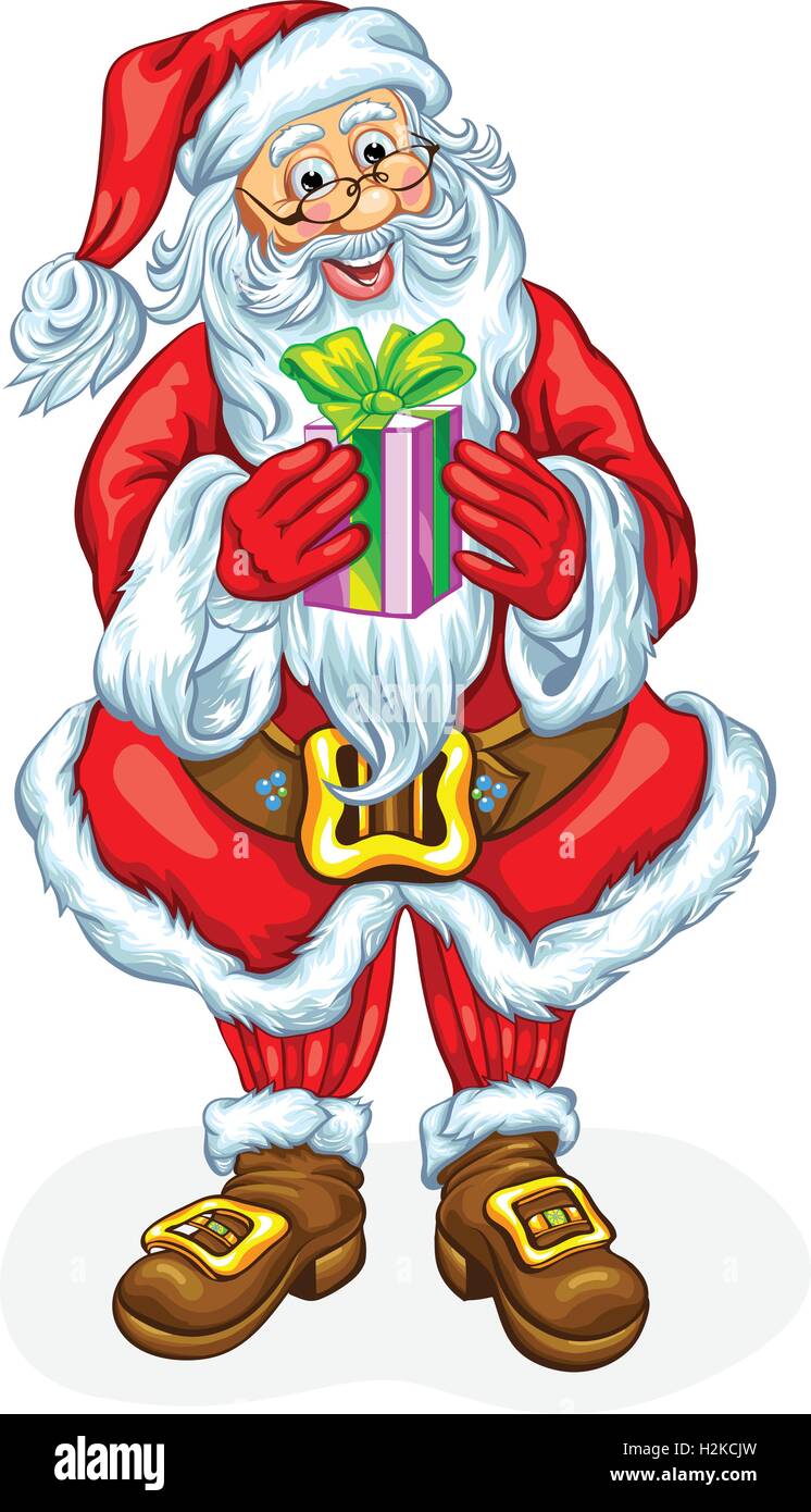 Santa Claus with a gift in a box. Vector illustration Stock Vector ...