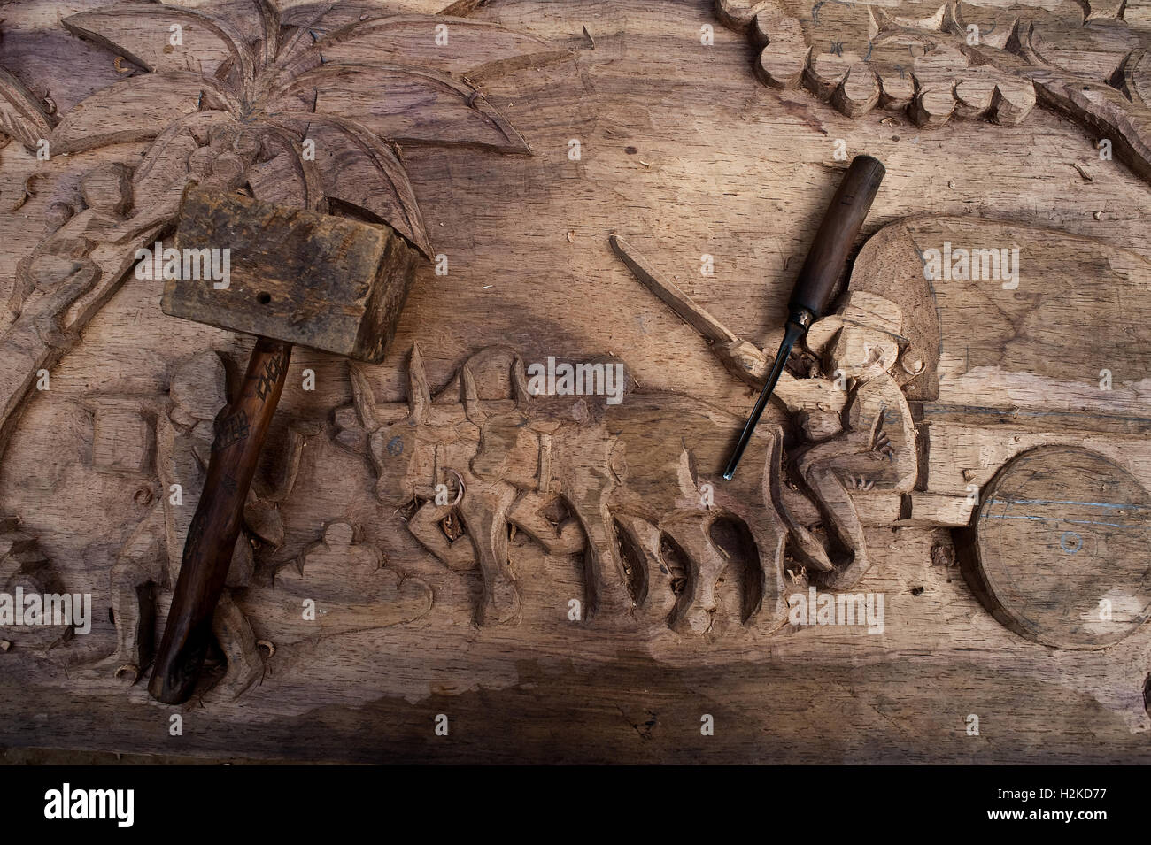 Woodwork + tools ( Madagascar) Stock Photo