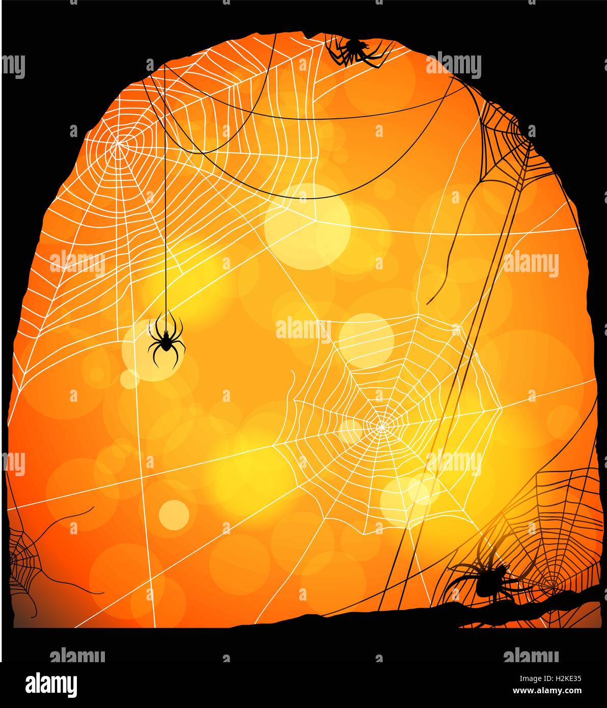Spiders and web on orange background Stock Vector Image & Art - Alamy