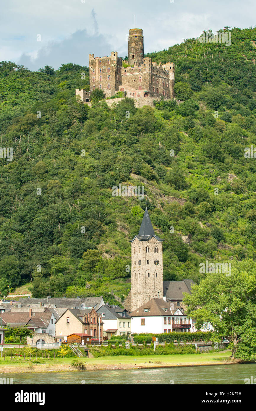 Burg Maus and Kestert am Rhein, Germany Stock Photo