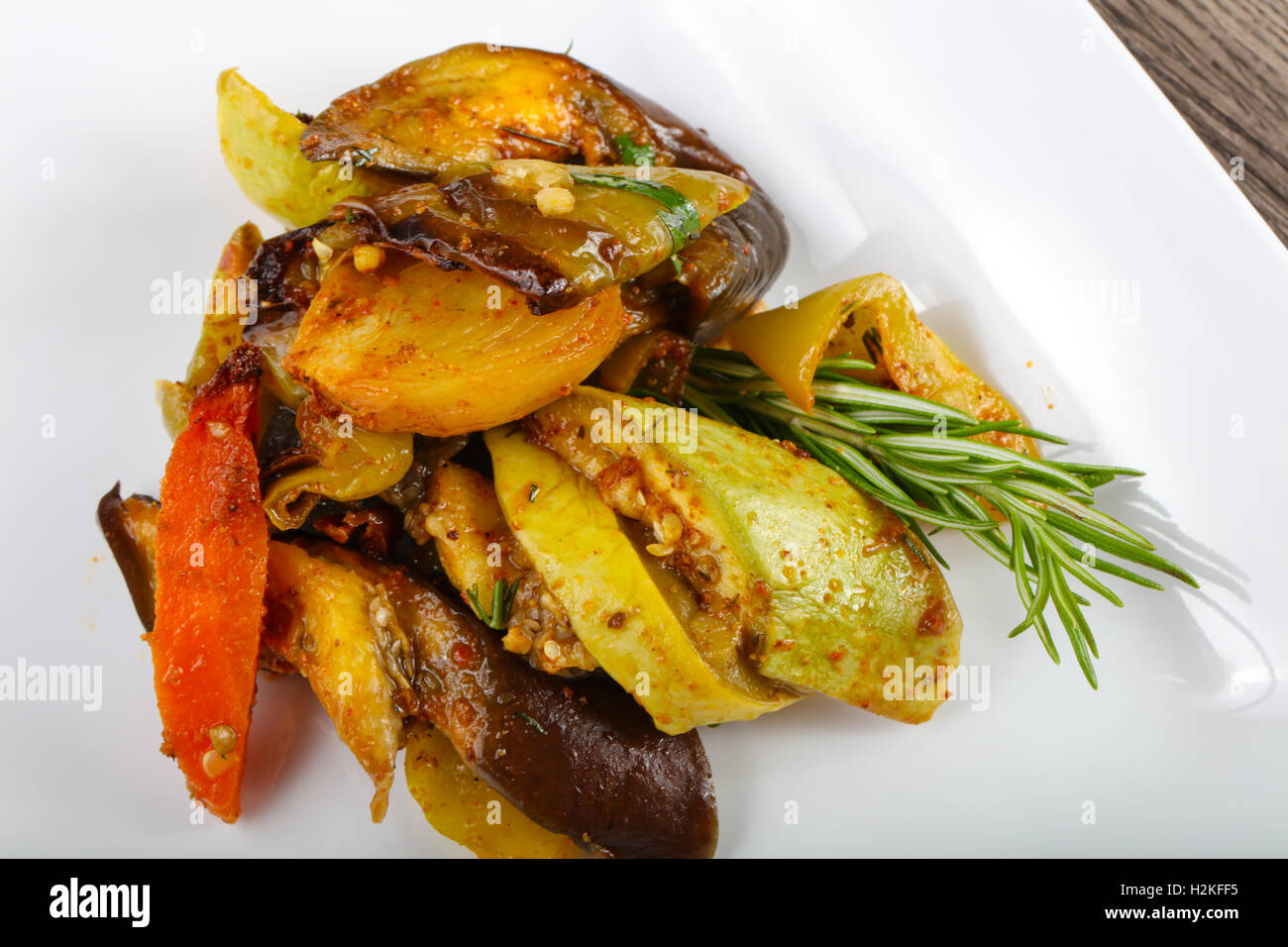 Baked vegetables eggplant, pepper, tomato, carrot and zucchini Stock