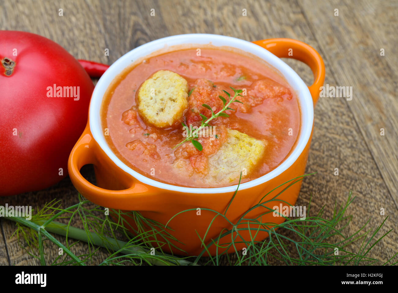 Famous Spanish Gazpacho tomato cold soup on the wood background Stock Photo Alamy