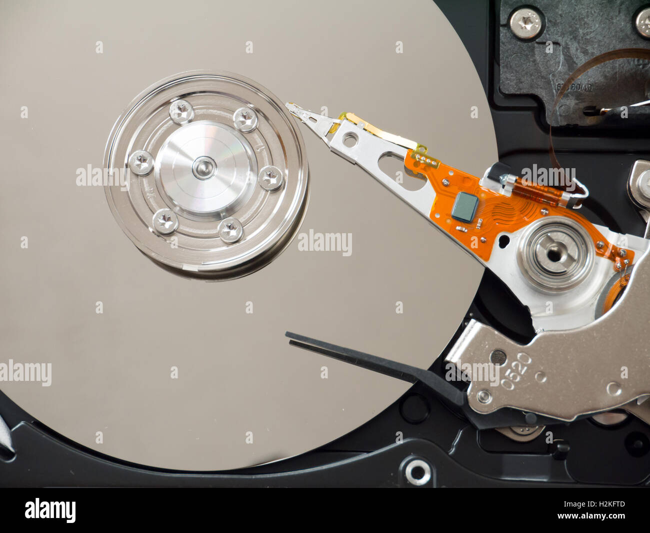 Computer hard disk drive inside Stock Photo