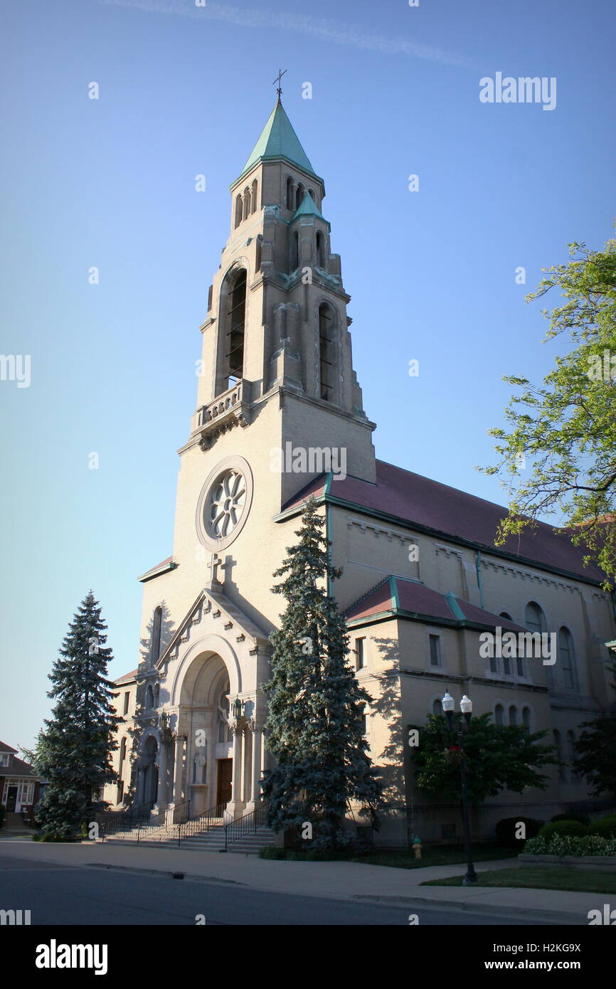 stately view of vintage landmark church in Whiting, Indiana St john the