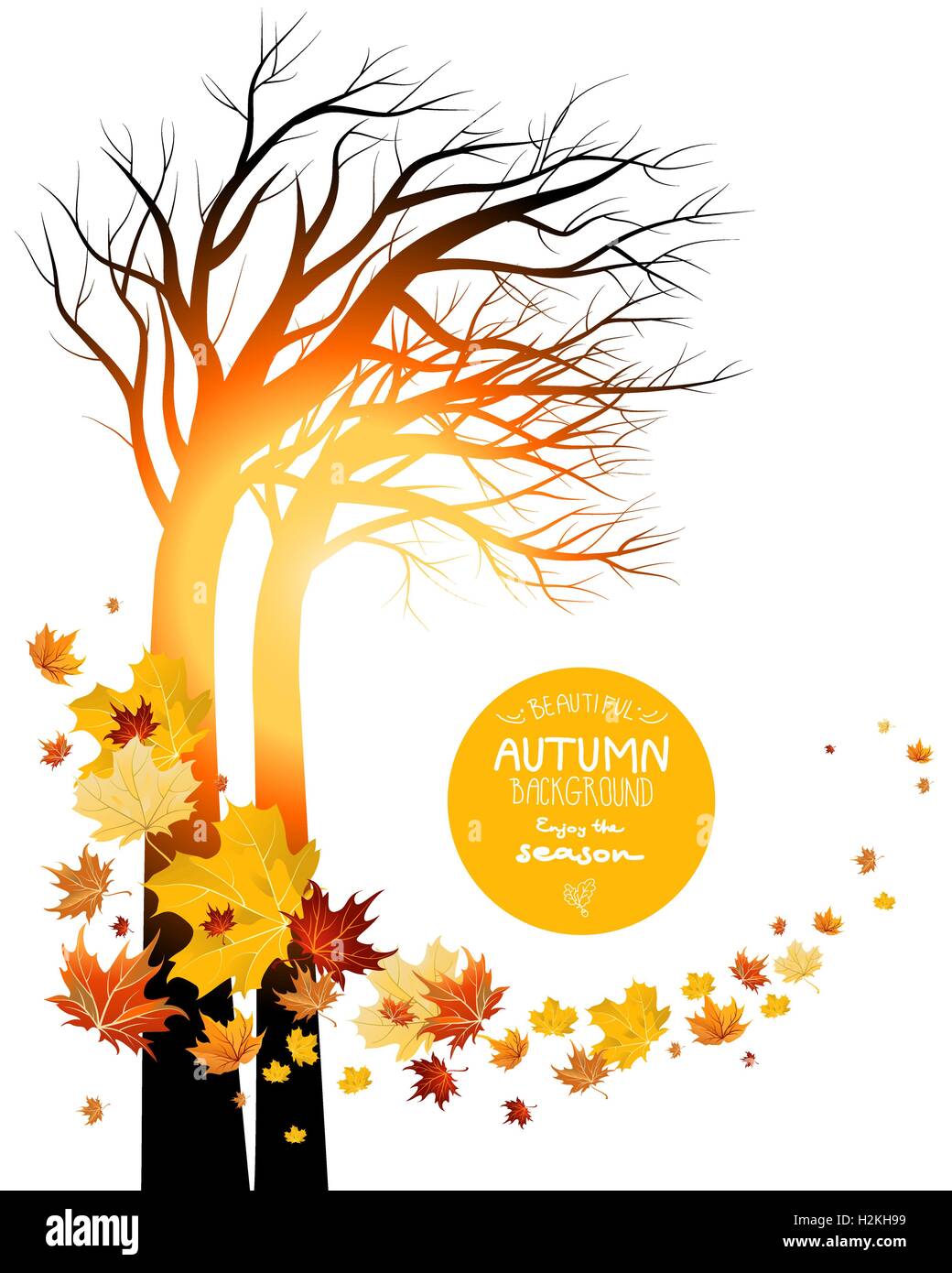 Autumn leaves and silhouette of a tree Stock Vector Image & Art - Alamy