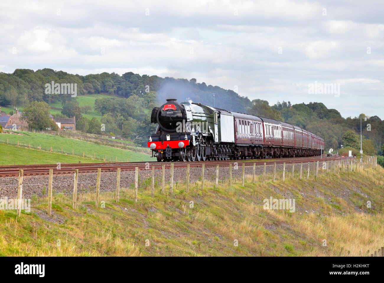 Flying Scotsman steam train. Whitchester, Haltwhistle, Newcastle & Carlisle Railway, Northumberland, England, United Kingdom. Stock Photo