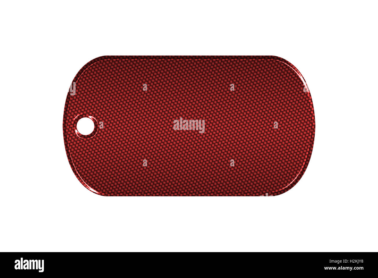 red carbon fiber dog tag on isolated white background. 3d illustration