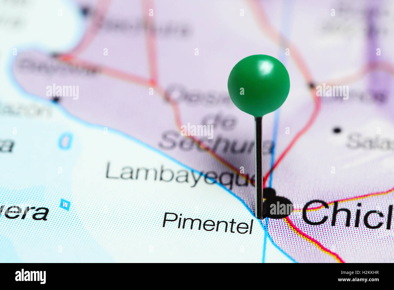 Pimentel pinned on a map of Peru Stock Photo Alamy