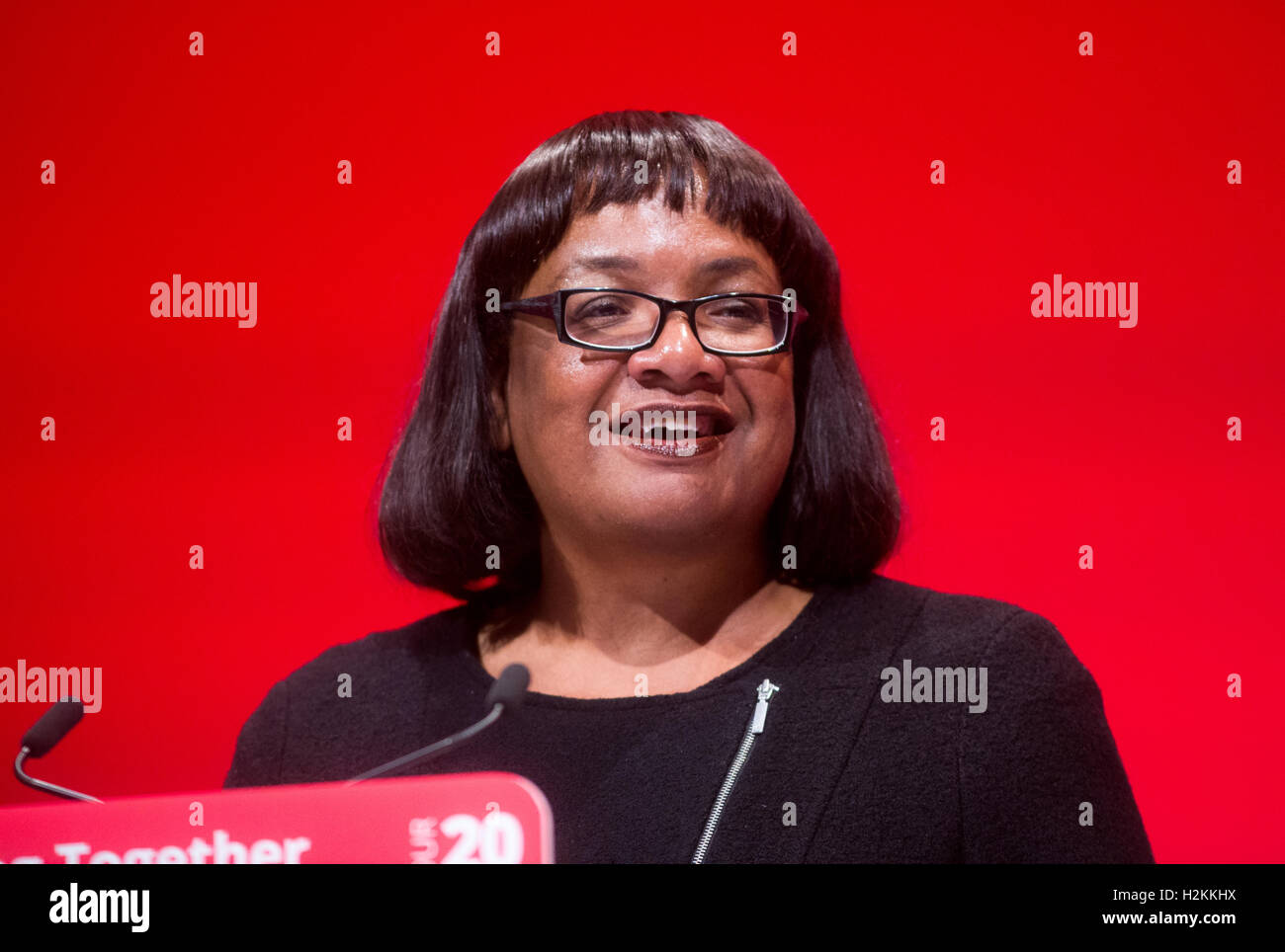 Shadow secretary of state for Health,Diane Abbott,addresses the Labour party conference in Liverpool 2016 Stock Photo