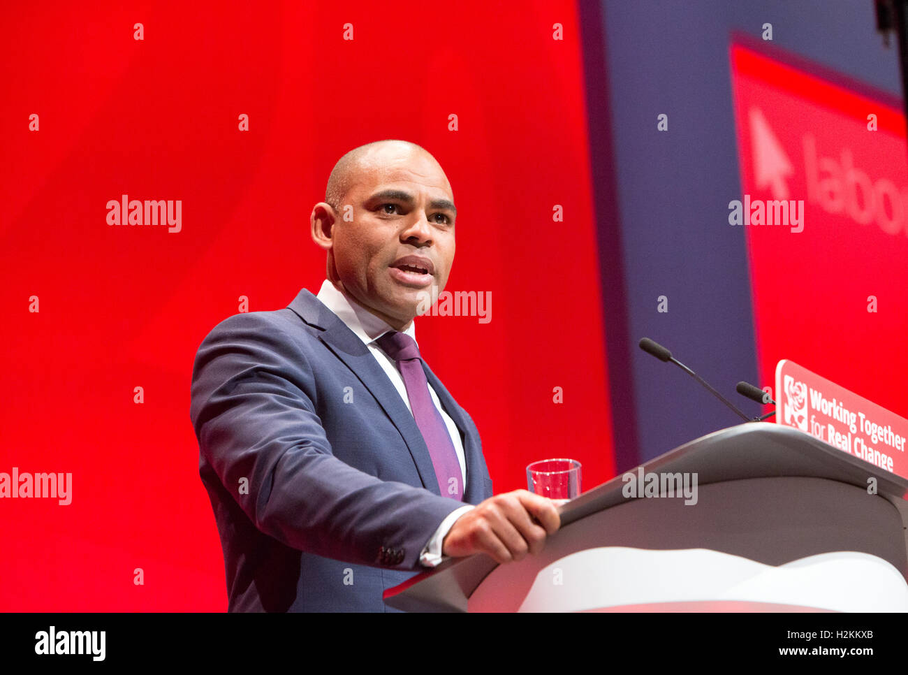 Marvin Rees,Mayor of Bristol and a Labour politician,speaking at the Labour party conference in Liverpool 2016 Stock Photo