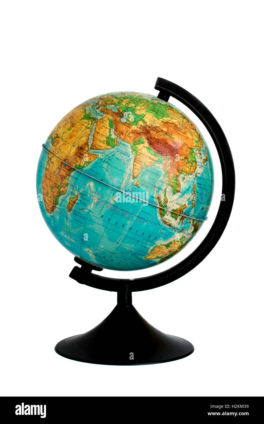 Globe on stand isolated on white background Stock Photo - Alamy